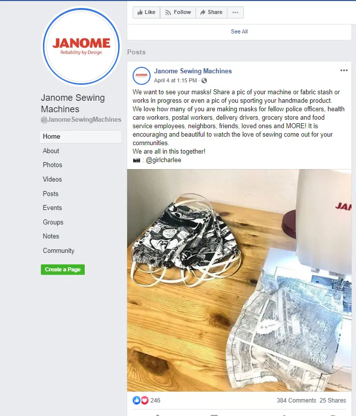 Janome's facebook page